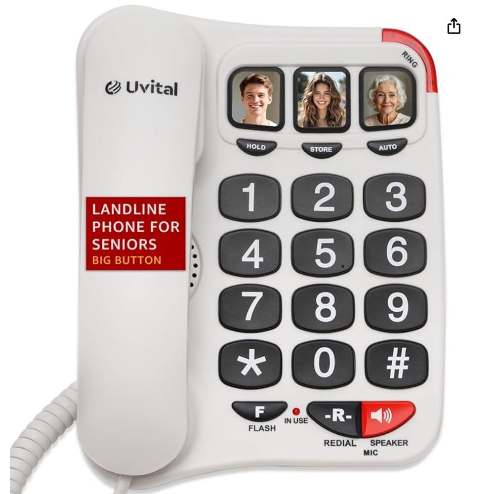 Uvital Big Button Phone for Seniors, Amplified Ringer and Loud Speaker